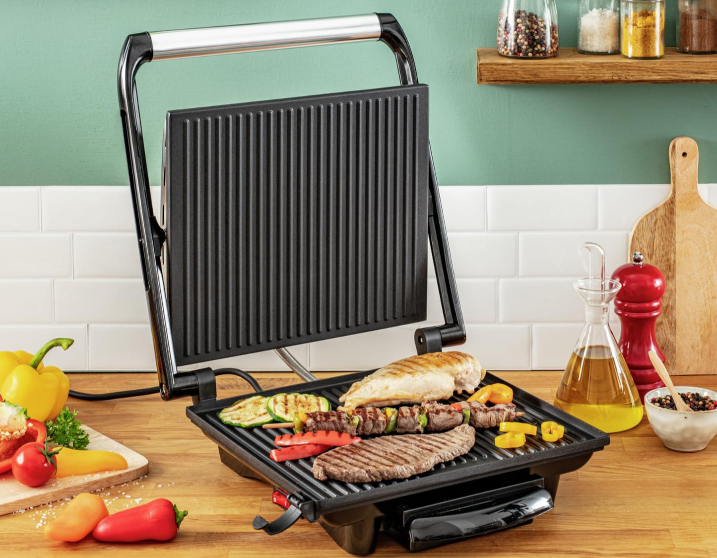 Elektrogrill & Sandwichtoaster – Antihaft, 2000W, Edelstahl/Schwarz